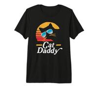 Cat Daddy Vintage 80s Style Cat Retro Sunglasses Distressed Maglietta Premium