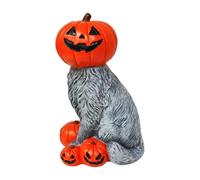 Cat Decor - Halloween Resin Pumpkin Figurine, Vintage Gothic Aesthetic Tabletop Statue | Haunted House Arrangement Home Desk Shelf Entryway Fireplace Mantel Holiday Gathering Theme Party Ornament