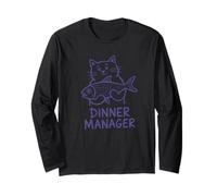 Cat Dinner Manager Divertente Felino Fish Amante Maglia a Manica