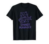 Cat Dinner Manager Divertente Felino Fish Amante Maglietta