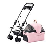 Cat Dog Pet Strollers with Detachable Cup Holder, Premium Pushchair Dog Strollers for Small Medium Dogs Lightweight Pram Breathable Zipperless Entry Cat Stroller 360° Wheels(Pink)