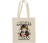 Cat dressed as serious business boss Natural Cotton Tote Bag Bianco
