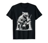 Cat Drummer Rock Music Band Beat Master Batteria pesante Maglietta