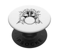 Cat Drummer Rock Wild Animal Suonare la batteria PopSockets PopGrip Adesivo