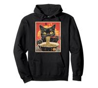 Cat Eating Ramen Vintage Japanese Pop Art Noodles Cat Felpa con Cappuccio