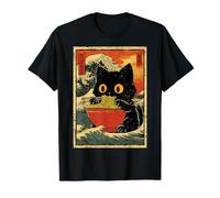 Cat Eating Ramen with Great Wave Japanese Noodle Meme Maglietta