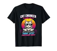 Cat Engineer AI Prompt Umorismo Retro Vaporwave Maglietta