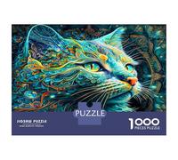 Cat Face Swirl Blue 1000 Pezzi Bundle Puzzle Psychedelic Feline Art Puzzle Cartone Extra Spesso - Preferito Dai Collezionisti, Relax Mentale, Pause Ufficio, Viaggio E Regali Festivi 38x26cm/1000pcs
