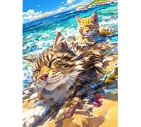 Cat Family on A Tropical Beach Puzzle 1000 Pezzi Difficoltà Estrema Cartone Spesso Tema Monocromatico Wildlife Pet Cute Per Appassionati Di Puzzle Antistrappo Non Sbiadisce Top Vendita 1000 PCS