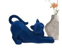 Cat Figurines - Cute Stretching Resin Flocked Sculpture, Decorative Book Shelf Animal Figurine | Charming Desk Ornament for Office, Library, Bedroom, Living Room, Indoor Outdoor Reading, Meditation