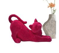 Cat Figurines - Cute Stretching Resin Flocked Sculpture, Decorative Book Shelf Animal Figurine | Charming Desk Ornament for Office, Library, Bedroom, Living Room, Indoor Outdoor Reading, Meditation