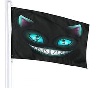 Cat Flag 3x5 FT Fantasy Scary Smiling Cat Face On Dark Night Outdoor Flags Large Welcome Yard Banners Home Garden Yard Lawn Decor Black Green