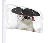 Cat Flag 3x5 FT Funny Animal Kitten Cat Pirate Captain with Skull Skeleton Hat Outdoor Flags Large Welcome Yard Banners Home Garden Yard Lawn Decor