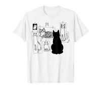 Cat Gallery Gatto nero che guarda i gatti disegnati primitivamente Maglietta