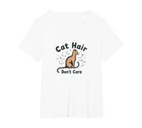 Cat Hair Don't Care: Grafica Divertente per Gli Amanti degli Animali Maglietta, Donna Plus-Size, Bianco, 1X