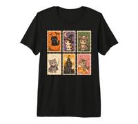 Cat Halloween Stamps Cute Carved Pumpkin Ghosts Cats Maglietta Premium