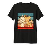 Cat Hugging Dog Amicizia tra Cani e Gatti Adorabili Animali Maglietta Premium