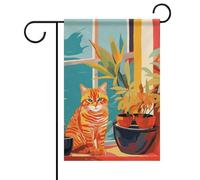 Cat Illustrazione Bandiera da giardino a doppia faccia No Fade Bandiere di benvenuto 30,5 x 45,7 cm decorativo piccolo cortile bandiera all'aperto Banner Decor per esterno Patio Prato Portico Fattoria
