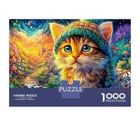 Cat in A Knit Hat with A Tiger Nearby Puzzle Da 1000 Pezzi The Forest King Ideale Per Uomini, Donne, Bambini E Anziani 70x50cm/1000pcs