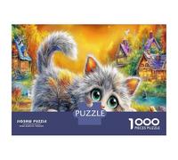 Cat in Flower Field Jigsaw Puzzle 1000 Pezzi Classici Per Adulti E Bambini ≥12 Anni Giochi Educativi Animal Painting Per Appassionati Esperti Decorazione Casa Imparo Logica Visualizzazione 52x38cm/100