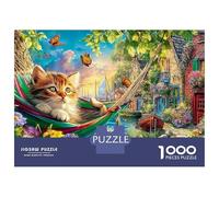 Cat in Hammock Jigsaw Puzzles for Adults 1000 Piece Jigsaw Puzzles for Adults Educational Game Jigsaw Puzzle Suitable for Decompression And WallFantasy Village DecorColourful7