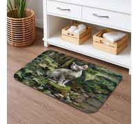 Cat in The Greenery Tappetino da bagno ad asciugatura rapida, motivo artistico con foglie naturali, assorbente, antiscivolo, in memory foam, lavabile, per bagno, WC, decorativo, 40,6 x 61 cm