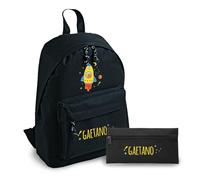 ''Cat in the space'' Set Zaino e Astuccio Personalizzati per Bambini Personalizzato per Bambini con nome Scuola Asilo Materna Elementare Zainetto Cartella Bimbi Gita Borsa Studenti Idea Regalo