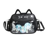 Cat Ita Bag Zaino Scuola Pelle PU Adretter Zaino Bambina Y2k Stelle Singola Borsa a Tracolla, S, nero