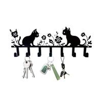 Cat Key Holder :Wall Mount Self Adhesive Iron Flower Hooks Wall Mounted