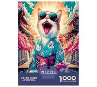 Cat Kimono Sakura 1000 Pezzi Puzzle Classico Playful Zen Chic Puzzle Per Adulti Cartone Riciclato - Sfida Educativa, Gioco in Casa, Regalo Geniale Per I Principianti 52x38cm/1000pcs