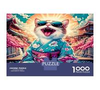Cat Kimono Sakura 1000 Pezzi Puzzle Per Adulti Playful Zen Chic Puzzle Premium Cartone Riciclato - Sfida Educativa, Gioco in Casa, Regalo Geniale Per Bambini Principianti 70x50cm/1000pcs