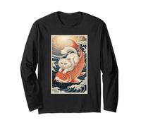 Cat Koi Japanese Ukiyoe Art Sakura Waves Zen Maglia a Manica