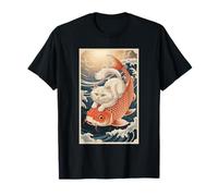Cat Koi Japanese Ukiyoe Art Sakura Waves Zen Maglietta