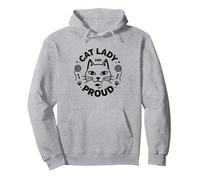 Cat Lady And Proud: Amante felino, Signora Gatto Senza Figli Felpa con Cappuccio, Unisex per Adulti, Grigio Melange, L