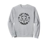 Cat Lady And Proud: Amante felino, Signora Gatto Senza Figli Felpa, Unisex per Adulti, Grigio Melange, L