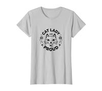 Cat Lady And Proud: Amante felino, Signora Gatto Senza Figli Maglietta, Donna, Argento, L