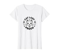 Cat Lady And Proud: Amante felino, Signora Gatto Senza Figli Maglietta, Donna, Bianco, L