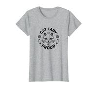 Cat Lady And Proud: Amante felino, Signora Gatto Senza Figli Maglietta, Donna, Grigio Melange, L
