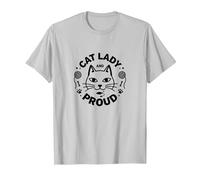 Cat Lady And Proud: Amante felino, Signora Gatto Senza Figli Maglietta, Uomo, Argento, L