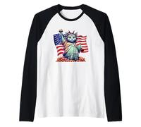 Cat Lady Liberty Funny 4 luglio Maglia con Maniche Raglan