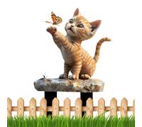Cat Lawn Ornament, Decorative Garden Stake, 7.87x5.31 Inches, Weather-Resistant Design, Easy-to-Install Yard Decor, 2D Flat Butterfly Chasing Sculpture for Patio Pathway