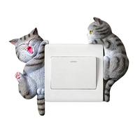 Cat Light Switch Sticker Set | Acrylic 2pcs 11cm 12.5cm Cartoon Panel Cover Decorative Wall Decal Removable Adhesive | Nursery Kitchen Bathroom Hallway Balcony Office Apartment Décor | Cute Animal The
