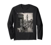 Cat London Big Ben Cabina telefonica Divertente Maglia a Manica
