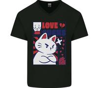 Cat Love Sucks Anti Valentines Singles Day Uomo V-Neck Cotton T-Shirt