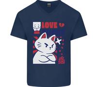 Cat Love Sucks Anti Valentines Singles Day Uomo V-Neck Cotton T-Shirt