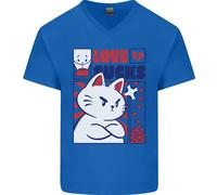 Cat Love Sucks Anti Valentines Singles Day Uomo V-Neck Cotton T-Shirt