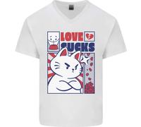 Cat Love Sucks Anti Valentines Singles Day Uomo V-Neck Cotton T-Shirt