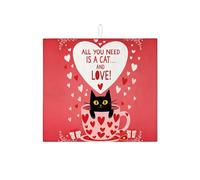 Cat Love - Tappetino scolapiatti per bancone della cucina, con cuori rossi, assorbente, per San Valentino, in microfibra, per bar, 40,6 x 45,7 cm