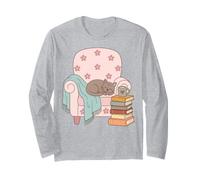Cat Lover Book Nook Cozy Reading Chair Coffee Bookworm Maglia a Manica