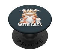 Cat Lover Gnome For Cat Mom Grandma Life Is Better With Cats PopSockets PopGrip Adesivo